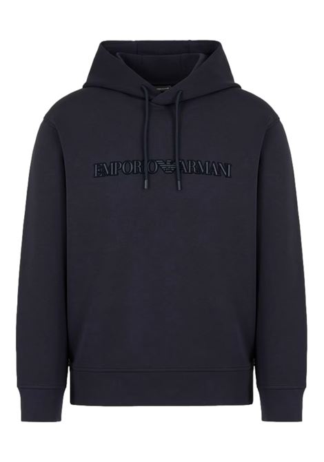 FELPA CON CAPPUCCIO E LOGO FLOCK IN DOUBLE JERSEY EMPORIO ARMANI | Felpe | 6D1M94 1JHSZ0955